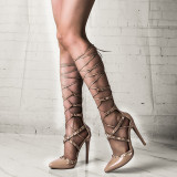 Arden Furtado Summer fashion Package to baotou Cross lacing Women's shoes Sexy rivet back zipper nude sandals  46 47 new