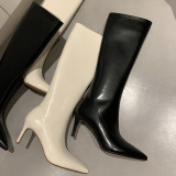 Arden Furtado 2021 winter fashion boots  Elegant  Stilettos Heels beige Slip on Elegant Knee High Boots Big size 40