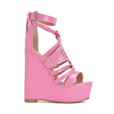 Arden Furtado Summer fashion wedge A word strap Women's shoes Sexy pink Before and after the bind Sandals   46 47 new