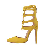 Arden Furtado summer Women's shoes fashion pointed toe baotousexy Stilettos heels After the zipper yellow Sandals 46 47 new