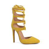 Arden Furtado summer Women's shoes fashion pointed toe baotousexy Stilettos heels After the zipper yellow Sandals 46 47 new