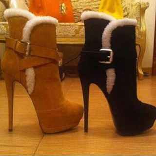 Arden Furtado  Winter Elegant fashion Round head Stilettos heels buckles Women's boots brown black Short boots