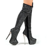 Arden Furtado Winter fashion  Round head Side zipper diamond Women's boot  sexy Stilettos heels over the knee boots  46 47 new