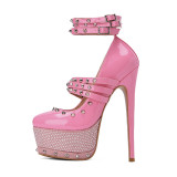 Arden Furtado Summer fashion The rivet Round head Waterproof Taiwan Women's shoes sexy spike pink Sandals 46 47 new