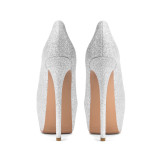Arden Furtado Summer spring elegant silver spike  Women's shoes contracted fashion Waterproof Taiwan Stiletto heels for women 46 47 new