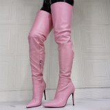 Arden Furtado Winter  fashion pointed toe Side zipperr Women's boots sexy pink Stilettos heels over the knee boots  46 47 new