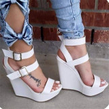 Arden Furtado Summer fashion white wedge pen-toed Women's shoes Sexy A word strap sandals 46 47 new