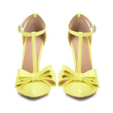 Arden Furtado Summer fashion bowknot pointed toe Package with Women's shoes sexy spike yellow A word strap sandals 46 47 new
