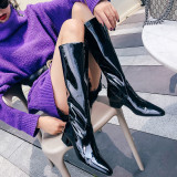 Arden Furtado winter fashion 2021 chunky heels Women's boots  Slip-on red  Round Toe Knee high boots 34-40