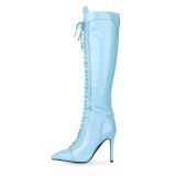 Arden Furtado Fashion Women's Shoes Winter Pointed Toe blue Stilettos Heels Zipper Elegant Concise Mature Knee High Boots