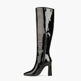 Arden Furtado 2021 Fashion Winter Chunky Heels Pure Color Square Head Knee High Boots Classics Chunky Heels Big size 44 45