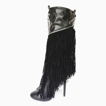 Arden Furtado 2021 Winter and Autumn personality fashion The chain tassel pointed toe boots sexy Stilettos heels black ankle boots 47