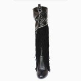 Arden Furtado 2021 Winter and Autumn personality fashion The chain tassel pointed toe boots sexy Stilettos heels black ankle boots 47