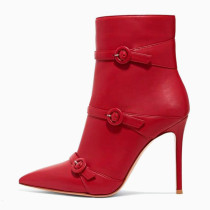 Arden Furtado 2021 Winter and Autumn fashion buckles Side zipper pointed toe boots sexy Stilettos heels red Elegant ankle boots 47