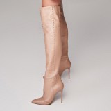 Arden Furtado Winter  fashion pointed toe  Women's boots sexy apricot The rivet Stilettos heels over the knee boots  46 47 new