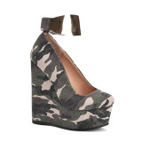 Arden Furtado Summer fashion wedges peep toe platform shoes Women's shoes Sexy camouflage buckles Sandals  46 47 new