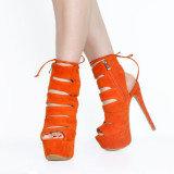 Arden Furtado Summer fashion  The fish's mouth Side zipper Women's shoes sexy orange Stilettos heels sandals 46 47 new