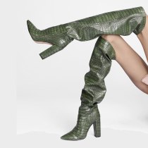 Arden Furtado 2021 Fashion Winter Chunky Heels 11cm Brown Pointed Toe green Knee High Boots Classics grey booties Big size 45 46
