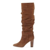 Arden Furtado 2021 Fashion Winter chunky Heels Pointed Toe nude Knee High Boots pleated booties Big size ladies boots size 45