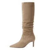 Arden Furtado 2021 Fashion Winter stilettos Heels Pointed Toe nude Knee High Boots nude booties Big size ladies boots size 33 40