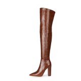 Arden Furtado 2021 Fashion Winter Chunky Heels Pure Color Brown Pointed Toe Classics Over The Knee High Boots Big size 46 47