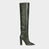 Arden Furtado 2021 Fashion Winter Chunky Heels 11cm Brown Pointed Toe green Knee High Boots Classics grey booties Big size 45 46