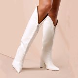 Arden Furtado 2021 Fashion Winter Chunky Heels Pure Color White Slip-on fashion Knee High Boots Classics Chunky Heels Big size