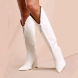 Arden Furtado 2021 Fashion Winter Chunky Heels Pure Color White Slip-on fashion Knee High Boots Classics Chunky Heels Big size