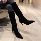 Arden Furtado 2021 Fashion Winter stilettos Heels Pointed Toe nude Knee High Boots nude booties Big size ladies boots size 33 40