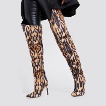 Arden Furtado 2021 Winnter Fashion Women's Shoes Mature Leopard print Over The Knee Boots Elegant pleated thigh high boots 42 43