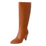 Arden Furtado 2021 Fashion Winter Cone Heels Pointed Toe Pure Color Brown Women's Knee High Boots big size 40