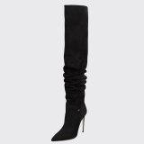 Arden Furtado 2021 Winnter Fashion Women's Shoes Mature sexy Over The Knee Boots Elegant pleated thigh high boots 42 43