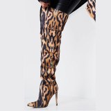 Arden Furtado 2021 Winnter Fashion Women's Shoes Mature Leopard print Over The Knee Boots Elegant pleated thigh high boots 42 43