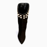 Arden Furtado Fashion Winter Pointed Toe Women's Shoes Sexy Elegant Stilettos Heels Diamond Short Boots 46 47 New