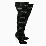 Arden Furtado Winte Fashion Pointed Toe Women's Shoes Sexy Black Diamond Stilettos Heels Over The Knee Boots 46 47 new