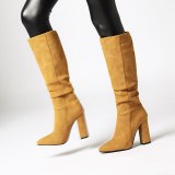 Arden Furtado 2021 Winnter Fashion Women's Shoes Mature Sexy Yellow Slip on concise Elegant  Knee High Boots Chunky heels  35-43