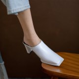 Arden Furtado Summer Fashion 2021 Women's Shoes Sexy  Square Head Elegant Slippers Chunky Heels White  Mules heels
