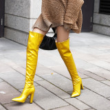 Arden Furtado 2021 Winnter Fashion Women's Shoes Mature Block heels  Silver Apricot Yellow Over The Knee Boots Elegant  42 43