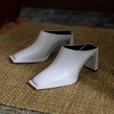 Arden Furtado Summer Fashion 2021 Women's Shoes Sexy  Square Head Elegant Slippers Chunky Heels White  Mules heels