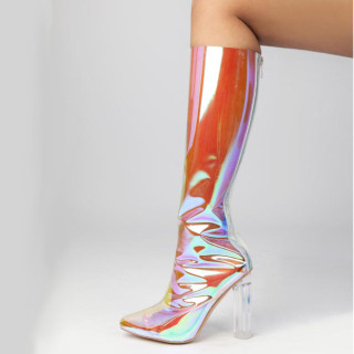 Arden Furtado 2021 Summer  Fashion Women's Shoes Mature Sexy PVC Cool boots Elegant zipper Knee High Boots Chunky heels  34-48