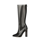 Arden Furtado 2021 Summer  Fashion Women's Shoes Mature Sexy PVC Cool boots Elegant zipper Knee High Boots Chunky heels  34-48