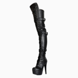 Arden Furtado Winter Round Toe Stilettos Heels Side Zipper Lace up Fashion Women's Shoes Sexy Personality Buckle Ladies Waterproof Taiwan Black Red Over The Knee Boots 46 47