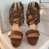 Arden Furtado Summer Elegant Peep toe Stilettos heels After the zipper Women's shoes Sexy Fashion Dark brown Waterproof Taiwan Sandals 46 47