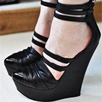Arden Furtado Summer Elegant Wedges A word strap Women's shoes Sexy Fashion Waterproof Taiwan Black Sandals 46 47 New