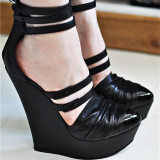Arden Furtado Summer Elegant Wedges A word strap Women's shoes Sexy Fashion Waterproof Taiwan Black Sandals 46 47 New