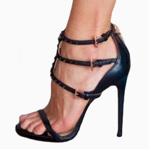 Arden Furtado Summer Fashion Stilettos Heels Open-toed Women's Shoes Sexy Black A Word Buckles Heels Sandals 46 47 news