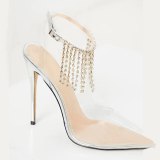 Arden Furtado 2020 Summer Fashion Women's Shoes Pointed Toe Stilettos Heels 12cm Elegant Sandals  PVC Party Shoes big size 43
