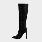 Arden Furtado 2021 Fashion Winter Pointed Toe Women's Stilettos Heels sexy Zipper Stilettos Heels Knee High Boots big size 47 48