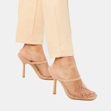 Arden Furtado Summer Fashion 2021 Women's ShoesWire side  Square Head Elegant Nude Slippers White Mules Stilettos Heels size 43