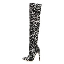 Arden Furtado 2021 Winter Fashion Women's Shoes Zipper sexy Leopard Print Stilettos Heels Over The Knee Boots Elegant New 30-48
